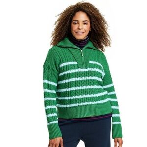 La Ligne x Target Sweater XXS Quarter Zip Striped Cable Knit Green Light Blue